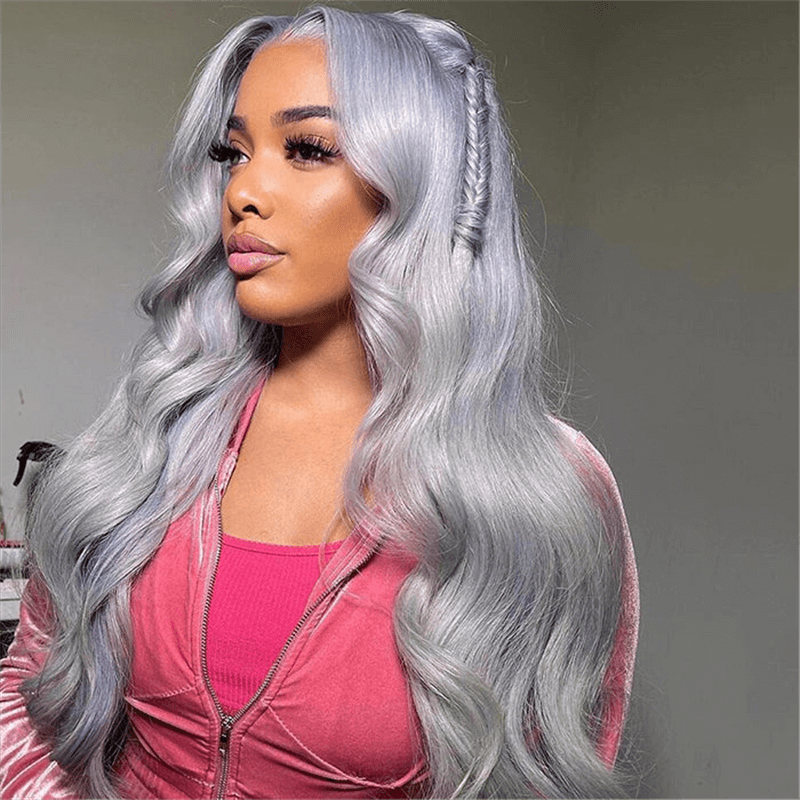 silver grey trendy color human hair lace front wigs