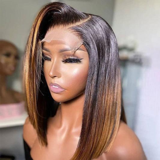 $101-$100 Code Save100 Ombre Highlight Silky Glueless Pre Cut Lace Bob Wig