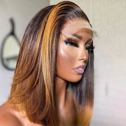 $101-$100 Code Save100 Ombre Highlight Silky Glueless Pre Cut Lace Bob Wig