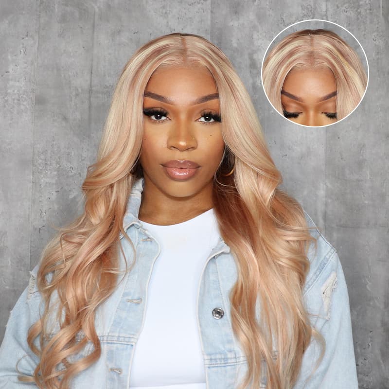 P12/613 Straight And Body Wave Wig Ombre 13×4 Pre Cut Lace Wig Mixed Brown and Blonde Color Wear And Go Wig