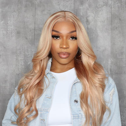 P12/613 Straight And Body Wave Wig Ombre 13×4 Pre Cut Lace Wig Mixed Brown and Blonde Color Wear And Go Wig