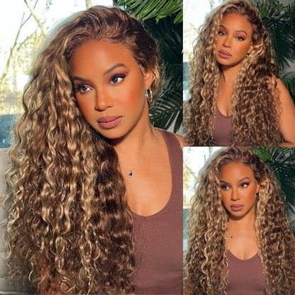 P4/27 Highlight Water Wave 13×4 Lace Frontal Human Hair Wigs Pre Plucked With Baby Hair