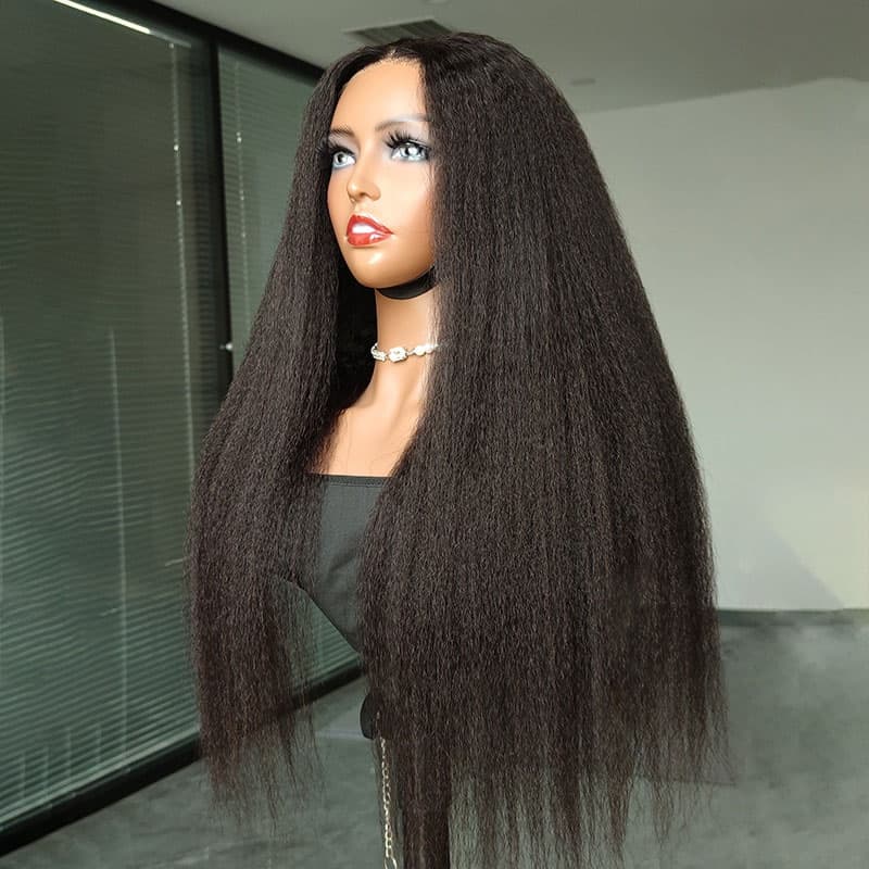 Kinky Straight Wear & Go 13×4 Pre Cut Lace Frontal Wigs Human Hair Wigs