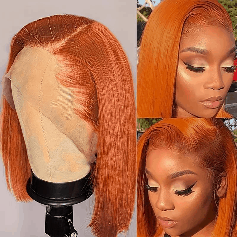 Ginger Orange Color 13×4×1 Lace Frontal Straight BoB Wigs Human Hair Wigs Pre Plucked