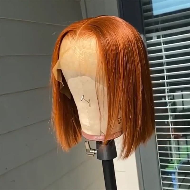 Ginger Orange Color 13×4×1 Lace Frontal Straight BoB Wigs Human Hair Wigs Pre Plucked