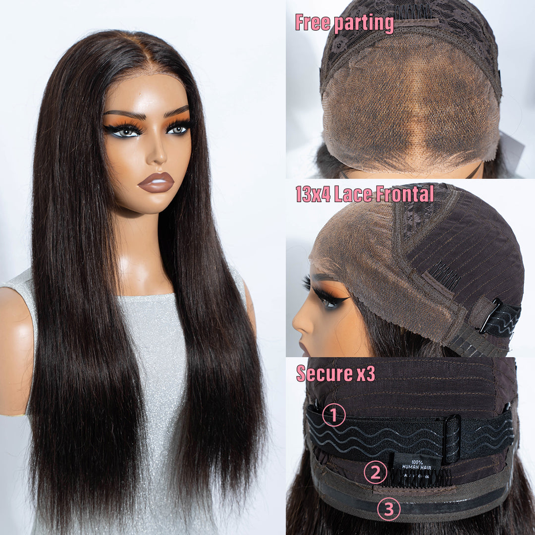【Hot】Silk Straight 13x4 Lace Front Wig Pre Cut HD Lace Glueless Wear Go Human Hair Natural Black Beginner Friendly