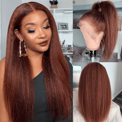 Black Friday Reddish Brown Kinky Straight 13×4 Lace Front Wig