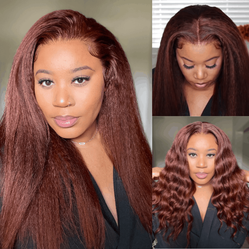 Black Friday Reddish Brown Kinky Straight 13×4 Lace Front Wig