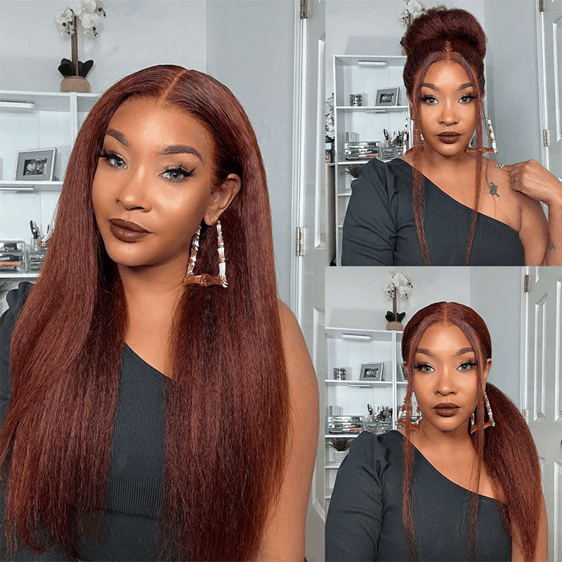 Black Friday Reddish Brown Kinky Straight 13×4 Lace Front Wig