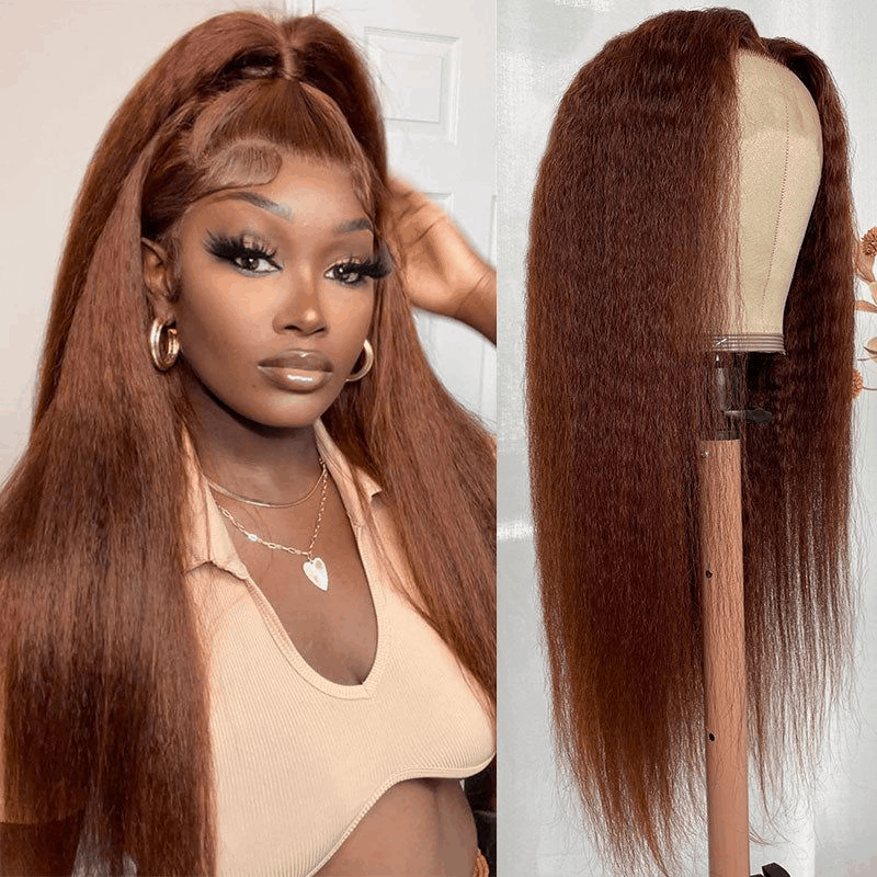 Black Friday Reddish Brown Kinky Straight 13×4 Lace Front Wig