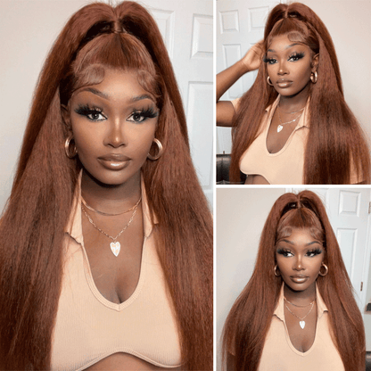 Black Friday Reddish Brown Kinky Straight 13×4 Lace Front Wig