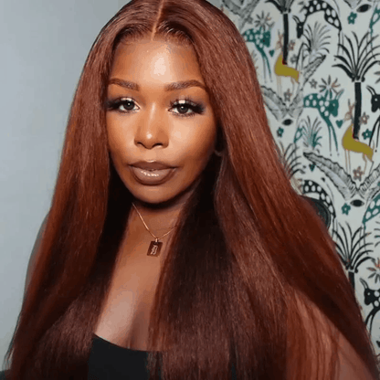 Black Friday Reddish Brown Kinky Straight 13×4 Lace Front Wig