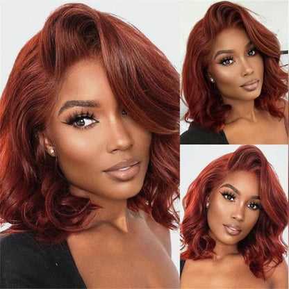 Reddish Brown #33 Straight Bob Wig 4×4 And 13×4 Lace Wigs 180% Density Dark Auburn Color