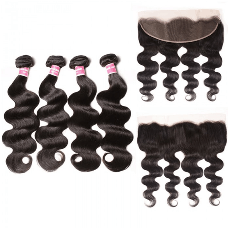 Remy Forte 13×4 Frontal Closure Body Wave With 4 Bundles Natural Color Virgin Human Hair Weave