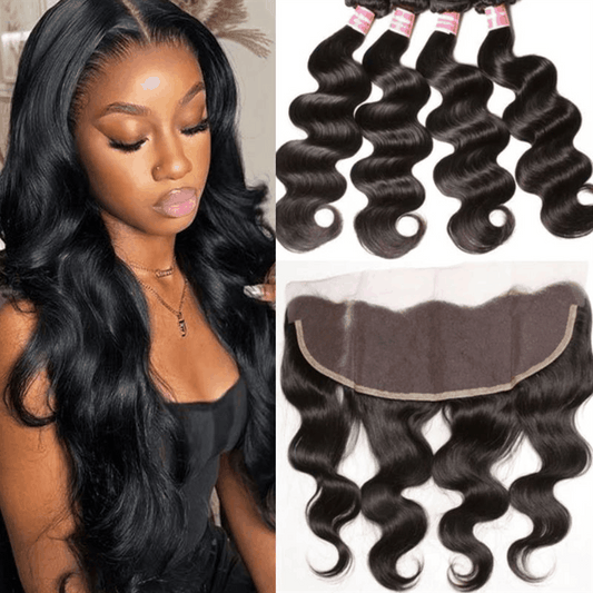 Remy Forte 13×4 Frontal Closure Body Wave With 4 Bundles Natural Color Virgin Human Hair Weave