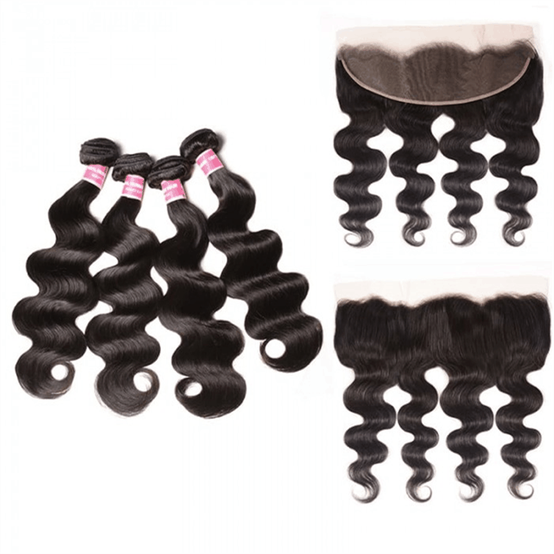 Remy Forte 13×4 Frontal Closure Body Wave With 4 Bundles Natural Color Virgin Human Hair Weave