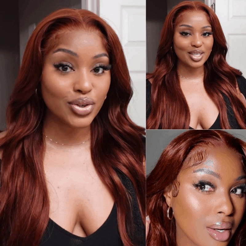 13×4 Frontal Lace Body Wave Human Hair Wig #33B Reddish Brown Human Hair Wigs With Baby Hair