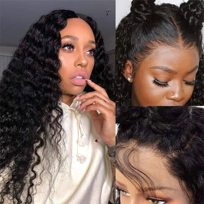 Affordable 13×4 Glueless Deep Wave Lace Front Wig HD Transparent Lace 150% Density Wig