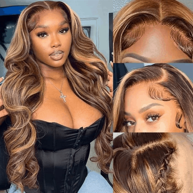 13×4 Highlight Brown Hair Body Wave Lace Frontal Wigs