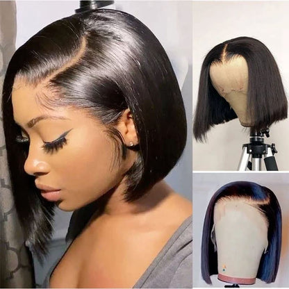13×4 Undetectable Invisible Lace Wig HD Glueless Short Straight Bob Wig Natural Black Color