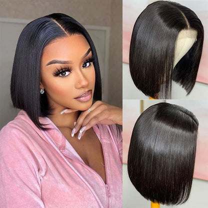 13×4 Undetectable Invisible Lace Wig HD Glueless Short Straight Bob Wig Natural Black Color