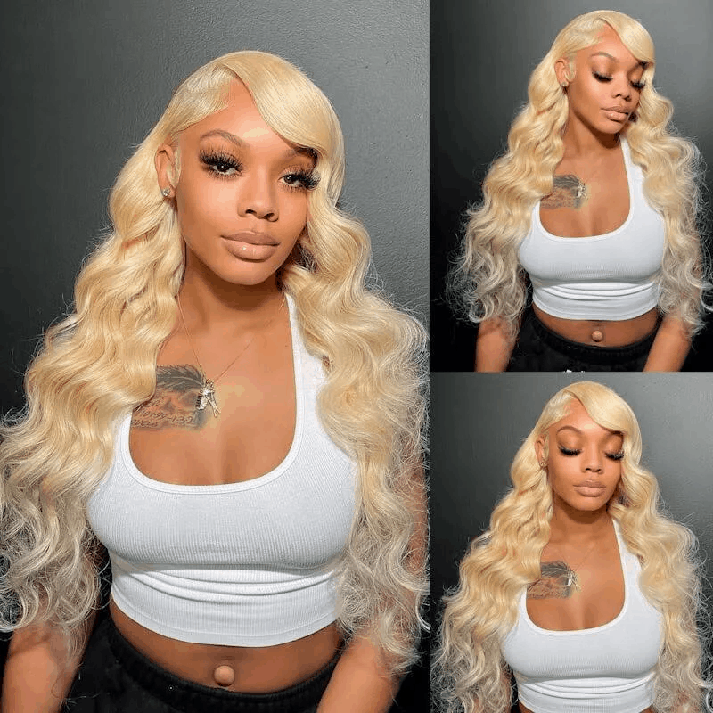 180% Density 613 Blonde Straight And Body Wave Lace Human Hair Wigs Natural Hairline