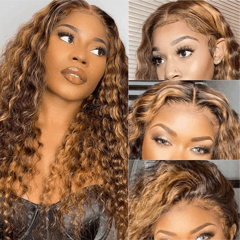 Bogo Free Highlights #4/27 Kinky Curly 13×4 Lace Wig And Reddish Brown Straight Pre-Cut Lace Wig