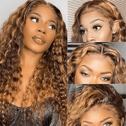 Bogo Free Highlights #4/27 Kinky Curly 13×4 Lace Wig And Reddish Brown Straight Pre-Cut Lace Wig