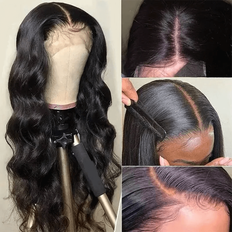 natural hairline black body wave wigs