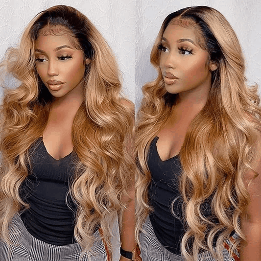 1B/27 Ombre Straight And Body Wave Lace Human Hair Wigs Honey Blonde Color with Dark Roots