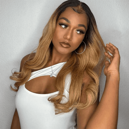 1B/27 Ombre Straight And Body Wave Lace Human Hair Wigs Honey Blonde Color with Dark Roots
