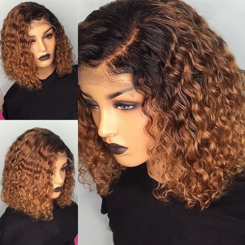 1B/30 Ombre Jerry Curly 4×4 And 13×4 Lace 180% Density Short Bob Wigs For Women Pre Plucked