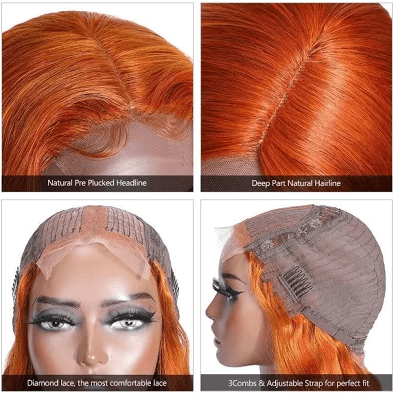 210% Density Body Wave Ginger Orange 5x5 Lace Closure And 13x4 Lace Frontal Wigs