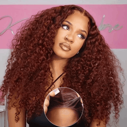 Flash Deal #33B Reddish Brown Auburn Color Kinky Curly Wear Go Glueless Wigs Pre-cut Lace Wigs No Code Needed