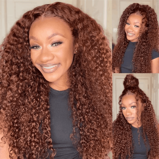 #33 Reddish Brown Kinky Curly Wear Go Glueless Wigs Pre-cut Lace Wigs Merry Christmas Flash Sale