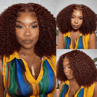 Flash Deal #33B Reddish Brown Auburn Color Kinky Curly Wear Go Glueless Wigs Pre-cut Lace Wigs No Code Needed