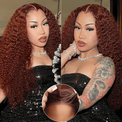 Flash Deal #33B Reddish Brown Auburn Color Kinky Curly Wear Go Glueless Wigs Pre-cut Lace Wigs No Code Needed