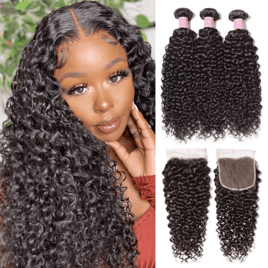 Remy Forte 3 Bundles Brazilian Jerry Curly Human Hair Bundles With 4×4 Lace Closure Hair Extensions