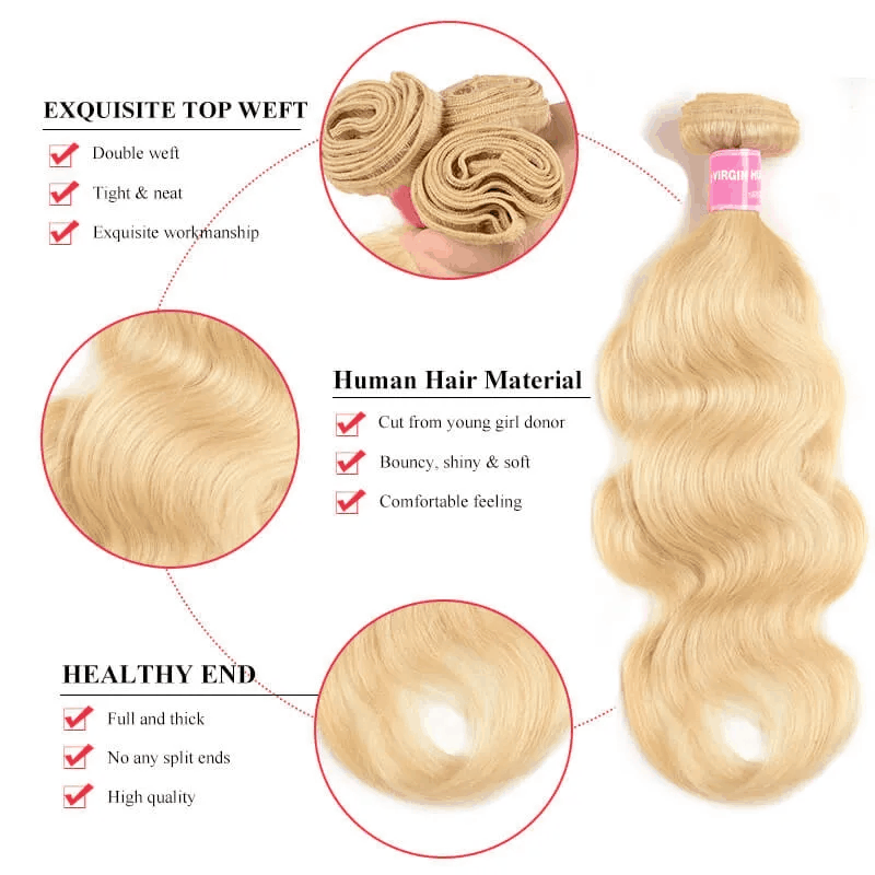 Remy Forte 4 Bundles 613 Blonde Body Wave Human Hair Weave 613 Color Hair