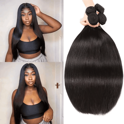 Remy Forte 4 Bundles Straight Human Hair Extensions Natural Color 8-30 Inch