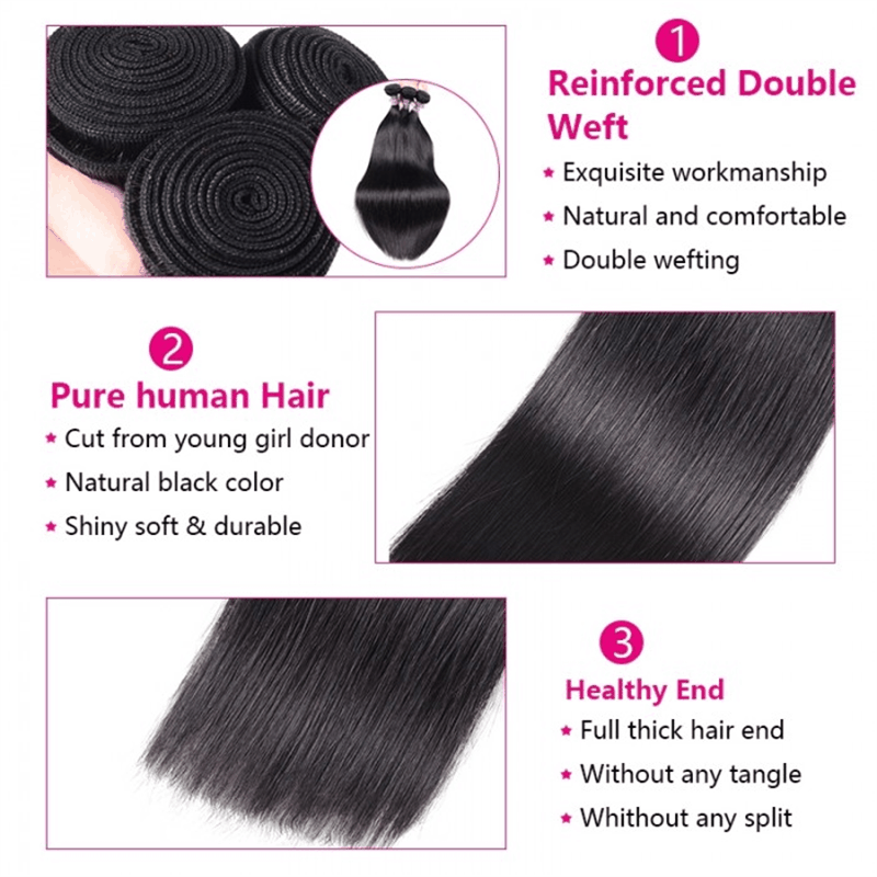 Remy Forte 4 Bundles Straight Human Hair Extensions Natural Color 8-30 Inch