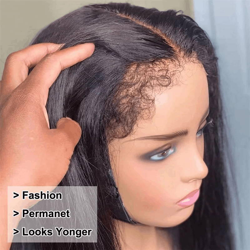 4C Hairline Kinky Straight 13×4 And 13×6 Lace Front Wig Realistic Kinky Edges Yaki Straight Wig