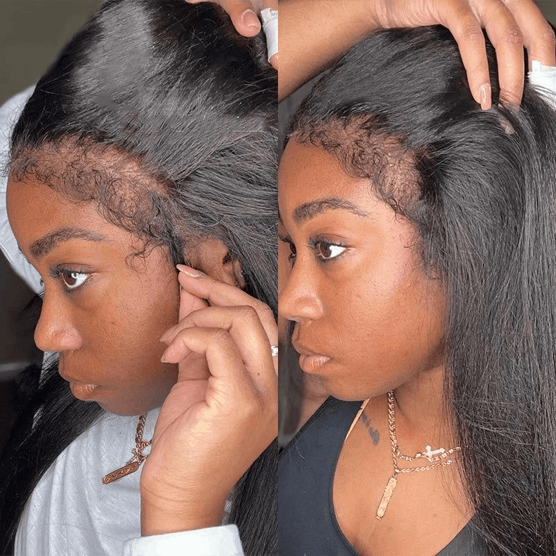4C Hairline Kinky Straight 13×4 And 13×6 Lace Front Wig Realistic Kinky Edges Yaki Straight Wig