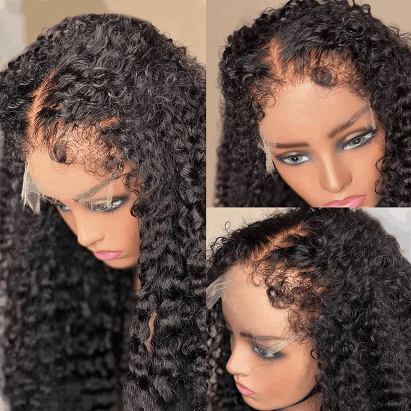 180% Density Kinky Curly 13×4 Lace Front Wigs With Super Realistic Hairline 4C Kinky Edges Wigs