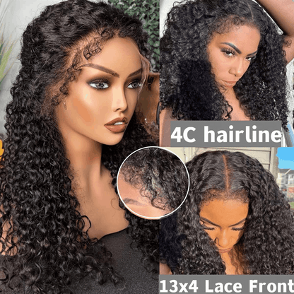 180% Density Kinky Curly 13×4 Lace Front Wigs With Super Realistic Hairline 4C Kinky Edges Wigs