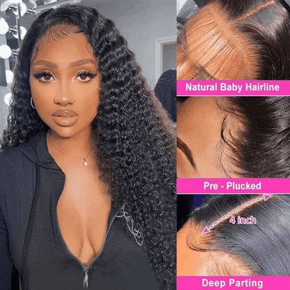 5×5 Curly Lace Closure Wig Glueless Human Hair Wigs Natural Color Flowy Bohemian Curly