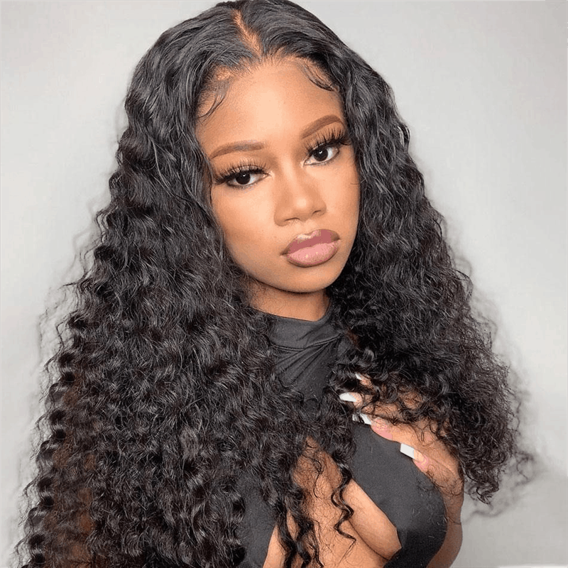 5×5 Curly Lace Closure Wig Glueless Human Hair Wigs Natural Color Flowy Bohemian Curly