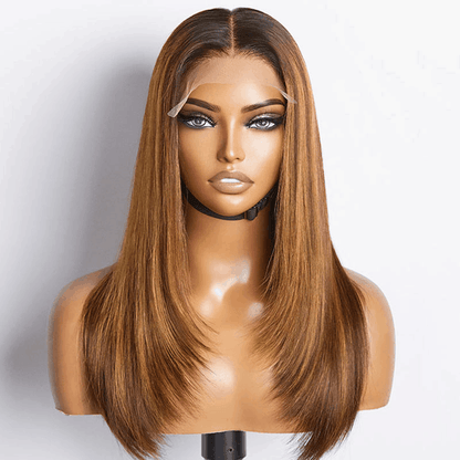 5x5 Lace Closure Straight Wig Honey Blonde Piano Highlights Human Hair Wigs 180% Density