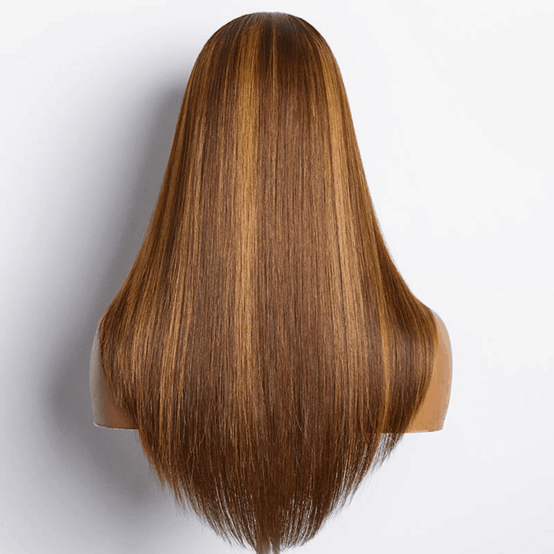 5x5 Lace Closure Straight Wig Honey Blonde Piano Highlights Human Hair Wigs 180% Density