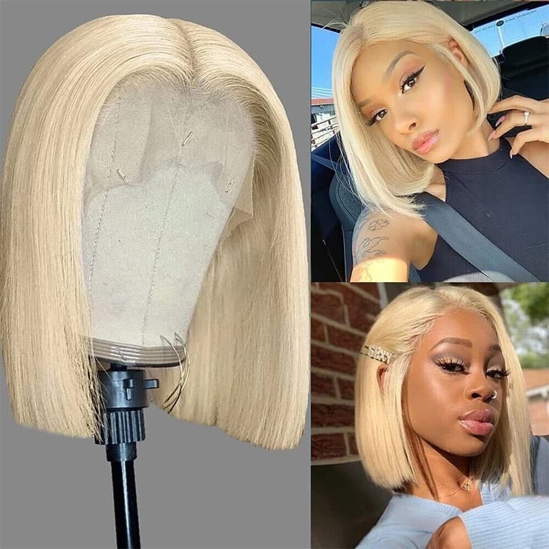 Fashion 613 Blonde T Part Lace Straight Bob Wigs Short Bob Wigs Human Hair True To Length